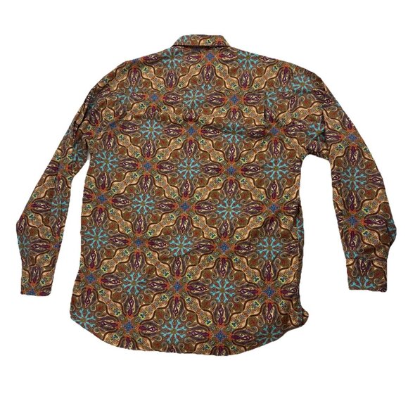 Alan Flusser Mens M Brown Paisley Long Sleeve Button Down Dress Shirt - Picture 2 of 6